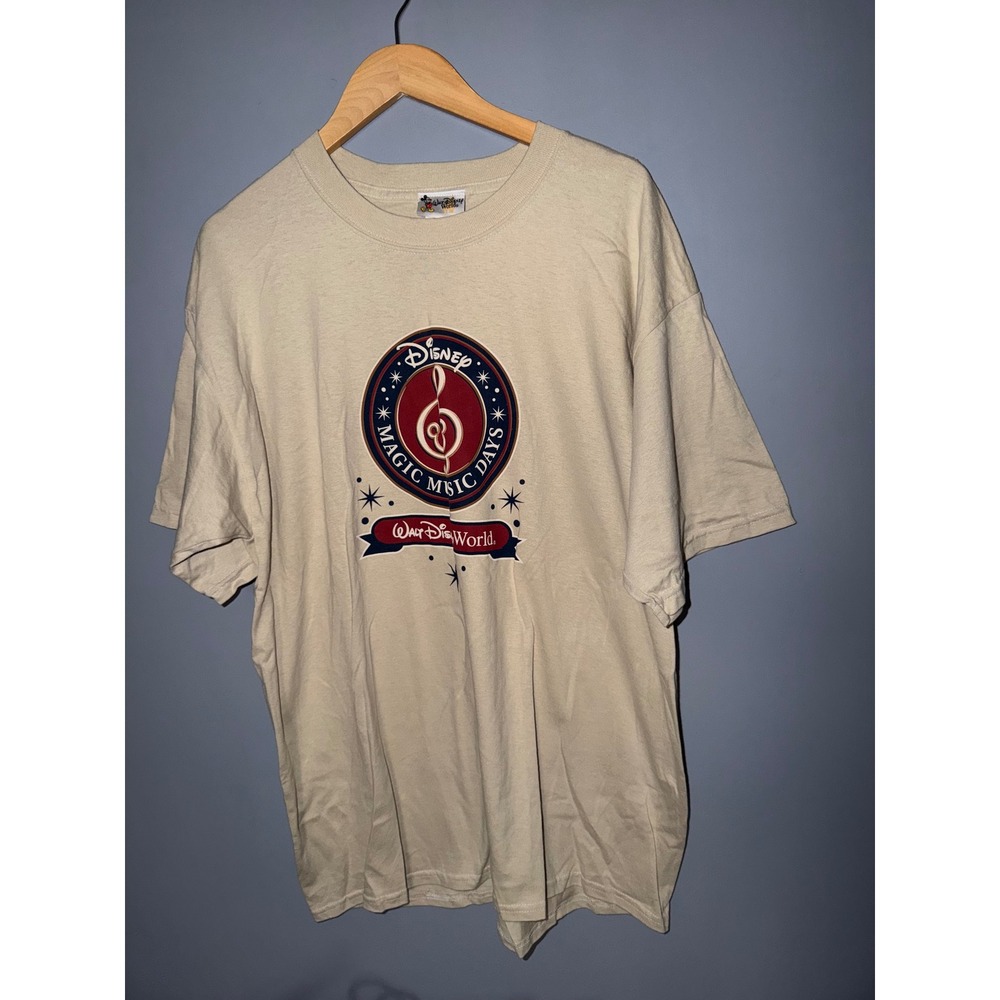 Vintage Walt Disney World Magic Music Days T-Shirt Tan XL Mickey Treble Clef Tee